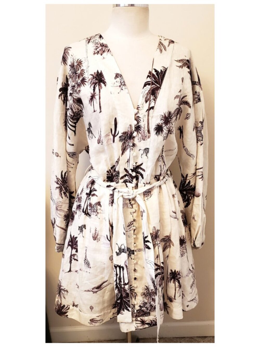 Banana Republic Safari Prints Belted Shirtdress Size XL Tall Ivory 100% Linen
